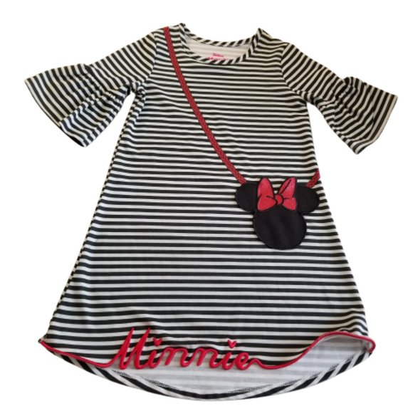 Disney Other - Disney Minnie Mouse Purse Dress Striped Black and White Red Sparklies 6X